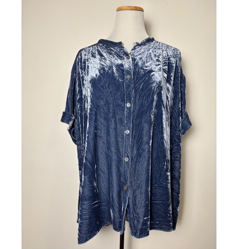 Sundance Crushed Velvet Silk‎ Blend Blouse L Oversized Boho Short Sleeve